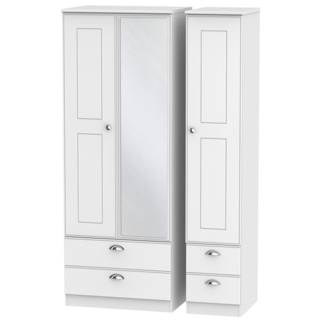 Ready Assembled 2 U Albert Tall Triple 2 Drawer Mirror + Drawer Wardrobe (Ready Assembled) in White