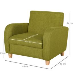 HOMCOM Kids Armchair Children Mini Sofa Wood Frame High Back Bedroom Furniture in Green - thumbnail 3