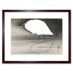 "Artery8 Wall Art Print Egret Ohara Koson Art Framed 9x7 inch in Brown - Size: W7"" x H9""" - thumbnail 1