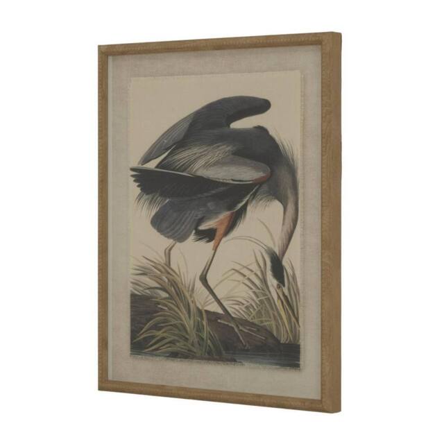 Hill Interiors Flora & Fauna Collection Heron Beaded Linen Framed Wall Art in Dark Brown - image 1