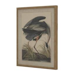 Hill Interiors Flora & Fauna Collection Heron Beaded Linen Framed Wall Art in Dark Brown - thumbnail 1