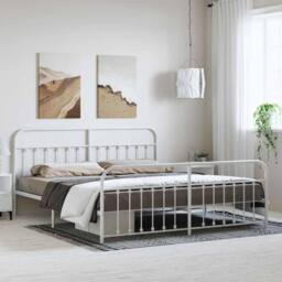 Berkfield Home Metal Bed Frame with Headboard & Footboard White 193x203 cm - thumbnail 2