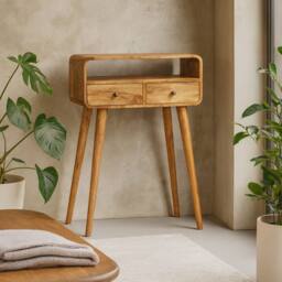 Wyld Haus Peschiera Mini Curved Oak Mango Wood Console Table in Brown