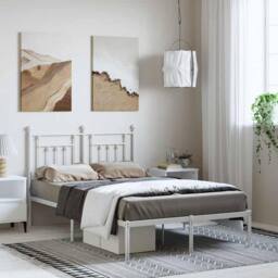 Berkfield Home Metal Bed Frame with Headboard White 135x190 cm Double - thumbnail 2