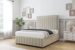 "Sloomy Pemberton Plush Divan Bed Base 2 Drawers Left Side With 26"" Strutted Headboard & 12"" Matching Footboard in Cream - Size: Small Single" - thumbnail 3