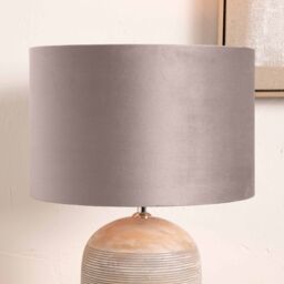 Ruma Beige Velvet Cylinder Shade for Table Lamps & Floor Lamps - Size: 12 inches