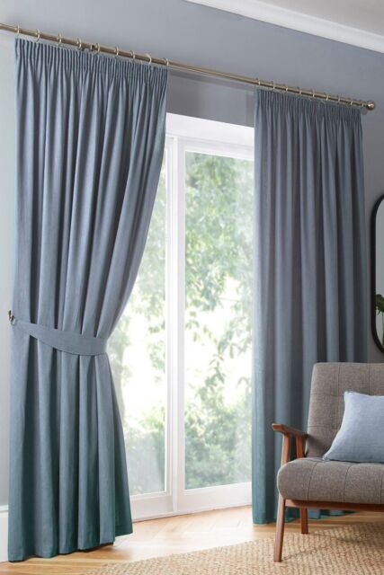 Fusion 'Dijon' Thermal & Blackout Fully Lined Pencil Pleat Curtains in Light Blue - Size: 168 cm width x 137 cm drop - image 1