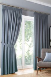 Fusion 'Dijon' Thermal & Blackout Fully Lined Pencil Pleat Curtains in Light Blue - Size: 168 cm width x 137 cm drop - thumbnail 1