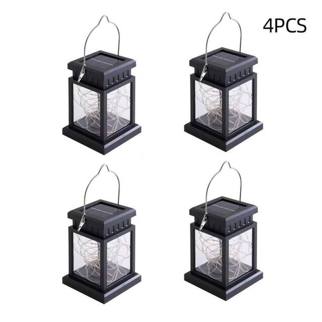 KORVIXA 4PCS Waterproof LED Solar Hanging Lanterns Outdoor Garden in Black - image 1
