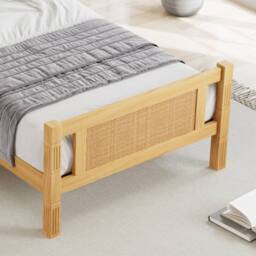 BTM Wooden Bed with Rattan Paper Finish, Wood Color in Natural - Size: Double - thumbnail 7