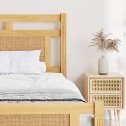 BTM Wooden Bed with Rattan Paper Finish, Wood Color in Natural - Size: Double - thumbnail 8