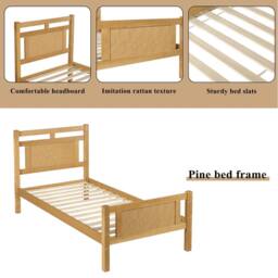 BTM Wooden Bed with Rattan Paper Finish, Wood Color in Natural - Size: Double - thumbnail 6