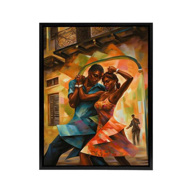 "Artery8 Salsa Cuban Street Dance Colourful Framed Canvas Wall Art Print - Size: W24"" x H32""" - image 1