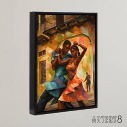 "Artery8 Salsa Cuban Street Dance Colourful Framed Canvas Wall Art Print - Size: W24"" x H32""" - thumbnail 2