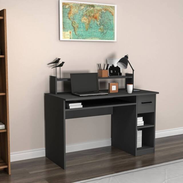 Destina Home Eslem Computer Desk with Drawer & Shelves in Charcoal - Size: 2 Pack - image 1