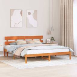 Berkfield Home Modern Bed Frame with Headboard Wax Brown 200x200 cm Solid Wood Pine - thumbnail 2