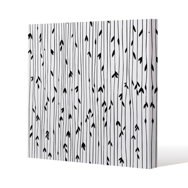 Benjamin Tate Design sketchy leaves scattered on hand drawn lines on white background (Canvas Print) / 90 x 90 x 4cm in Natural - Size: 90 x 90 x 4 cm - image 1