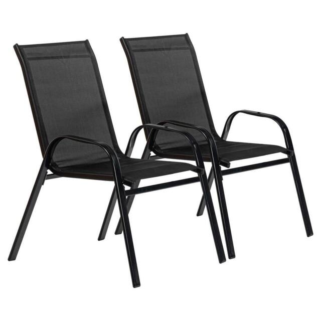 Harbour Housewares Texteline Canvas Garden Chairs Pack of 4 in Black - image 1