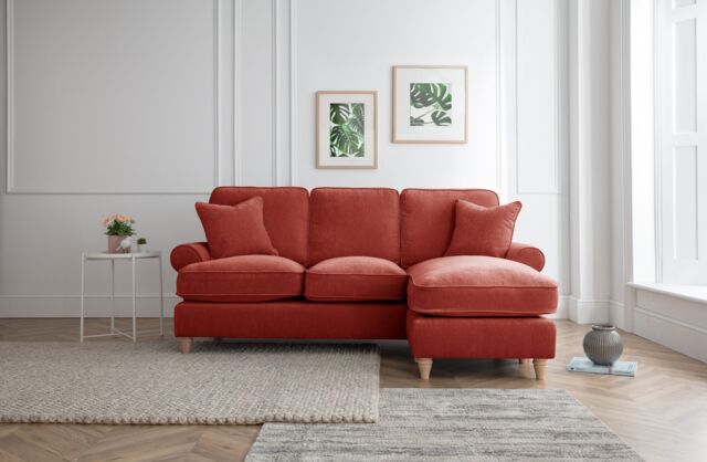 The Great Sofa Company Ezra Right Hand Velvet Chaise Sofa - Scroll Arm in Terracotta - Size: Medium - image 1