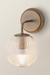 ValueLights Kempton Pair of Ribbed Glass Globe Shade Single Arm Wall Lights in Bronze - thumbnail 4