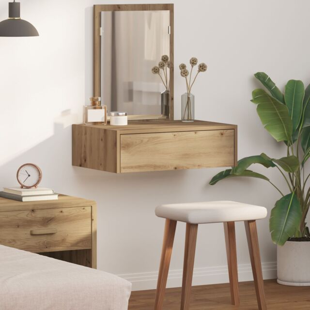 Berkfield Home Wall Hanging Dressing Table Artisan Oak 60x40x70 cm in Brown - Size: 60 x 40 x 70 cm - image 1