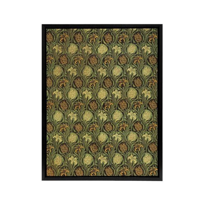 "Artery8 Tulip & Lily Floral Pattern Framed Canvas Wall Art Print W. Morris in Green - Size: W12"" x H16""" - image 1