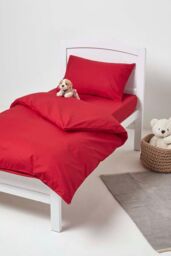 Homescapes Cotton Cot Bed Duvet Cover Set 200 Thread Count in Red - thumbnail 2