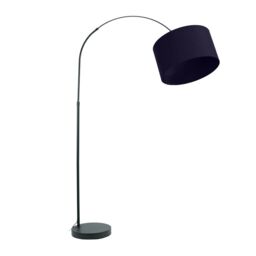 ValueLights Louis Black Arched Curved Floor Lamp with Fabric Drum Lamp Shade in Navy - thumbnail 2