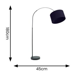 ValueLights Louis Black Arched Curved Floor Lamp with Fabric Drum Lamp Shade in Navy - thumbnail 4