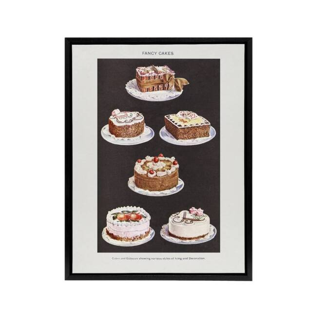 "Artery8 Fancy Cakes Mrs Beeton Household Management Framed Canvas Wall Art in White - Size: W24"" x H32""" - image 1