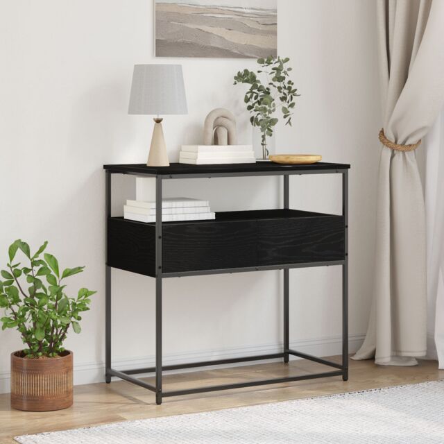 Berkfield Home Console Table Black Oak 75x40x75 cm Engineered Wood & Steel - Size: 75 x 40 x 75 cm - image 1