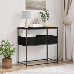Berkfield Home Console Table Black Oak 75x40x75 cm Engineered Wood & Steel - Size: 75 x 40 x 75 cm