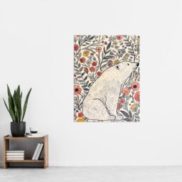 "Artery8 Polar Bear Wildflower Pattern Soft Watercolour Wall Art Print - Size: W12"" x H16""" - thumbnail 4