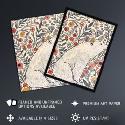 "Artery8 Polar Bear Wildflower Pattern Soft Watercolour Wall Art Print - Size: W12"" x H16""" - thumbnail 2