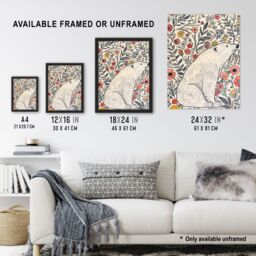 "Artery8 Polar Bear Wildflower Pattern Soft Watercolour Wall Art Print - Size: W12"" x H16""" - thumbnail 3