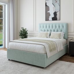Bedmaster Linen 2 Drawer Divan Base & Button Headboard in Light Brown - Size: Small Single - thumbnail 3