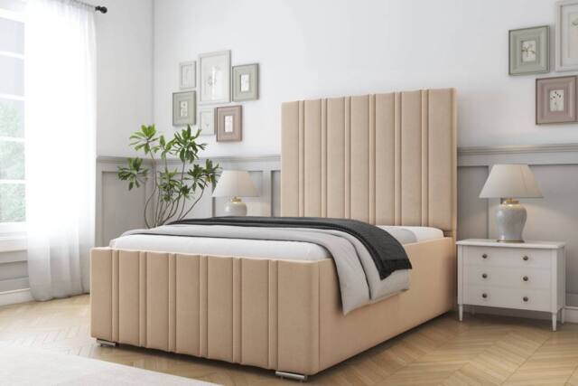 "Comfort Beds Lorenzo Plush Bed Frame With Mattress-50"" Upholstered in Stone - Size: Small Double" - image 1