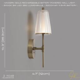 Happy Homewares Antique Brass Wireless Rechargeable Touch Dimmer Wall Light with Ribbed Shade in Metallic Gold - thumbnail 7