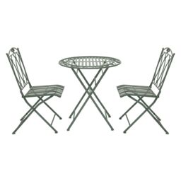 Charles Bentley Rustic Wrought Iron Outdoor Bistro Set - Sage Green - thumbnail 2