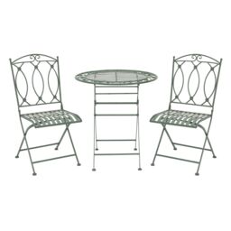 Charles Bentley Rustic Wrought Iron Outdoor Bistro Set - Sage Green - thumbnail 1