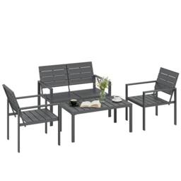 OUTSUNNY 4 Piece Garden Furniture Set, HDPE Metal Outdoor Sofa in Dark Grey - thumbnail 2