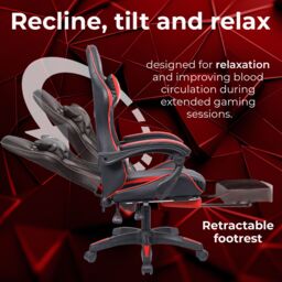 Neo Foot Turbo Massage Leather Recliner PC Gaming Chair with Footrest in Red - thumbnail 2