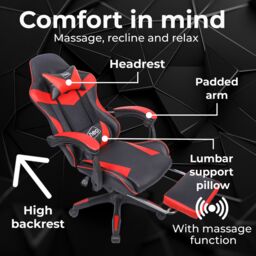 Neo Foot Turbo Massage Leather Recliner PC Gaming Chair with Footrest in Red - thumbnail 3