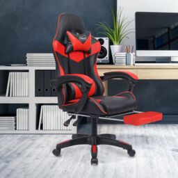 Neo Foot Turbo Massage Leather Recliner PC Gaming Chair with Footrest in Red - thumbnail 6