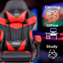 Neo Foot Turbo Massage Leather Recliner PC Gaming Chair with Footrest in Red - thumbnail 4