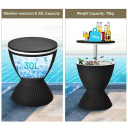 Costway 30L Patio Ice Cooler Outdoor All-weather Cool Bar Table w/ Extendable Tabletop in Black - thumbnail 3