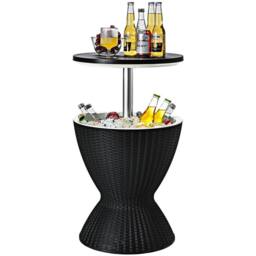Costway 30L Patio Ice Cooler Outdoor All-weather Cool Bar Table w/ Extendable Tabletop in Black - thumbnail 1