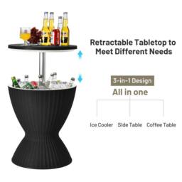 Costway 30L Patio Ice Cooler Outdoor All-weather Cool Bar Table w/ Extendable Tabletop in Black - thumbnail 5