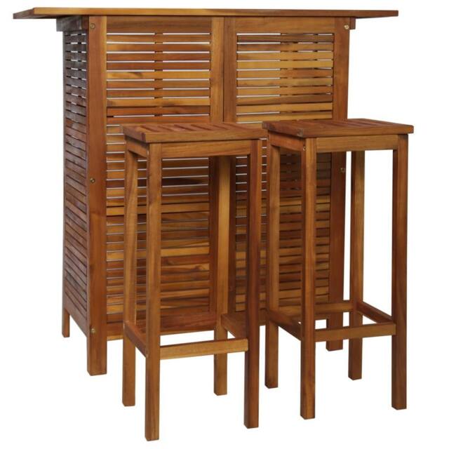 Berkfield Home Bar Table & Chair Set 3 Pieces Solid Acacia Wood in Brown - image 1