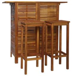 Berkfield Home Bar Table & Chair Set 3 Pieces Solid Acacia Wood in Brown - thumbnail 1